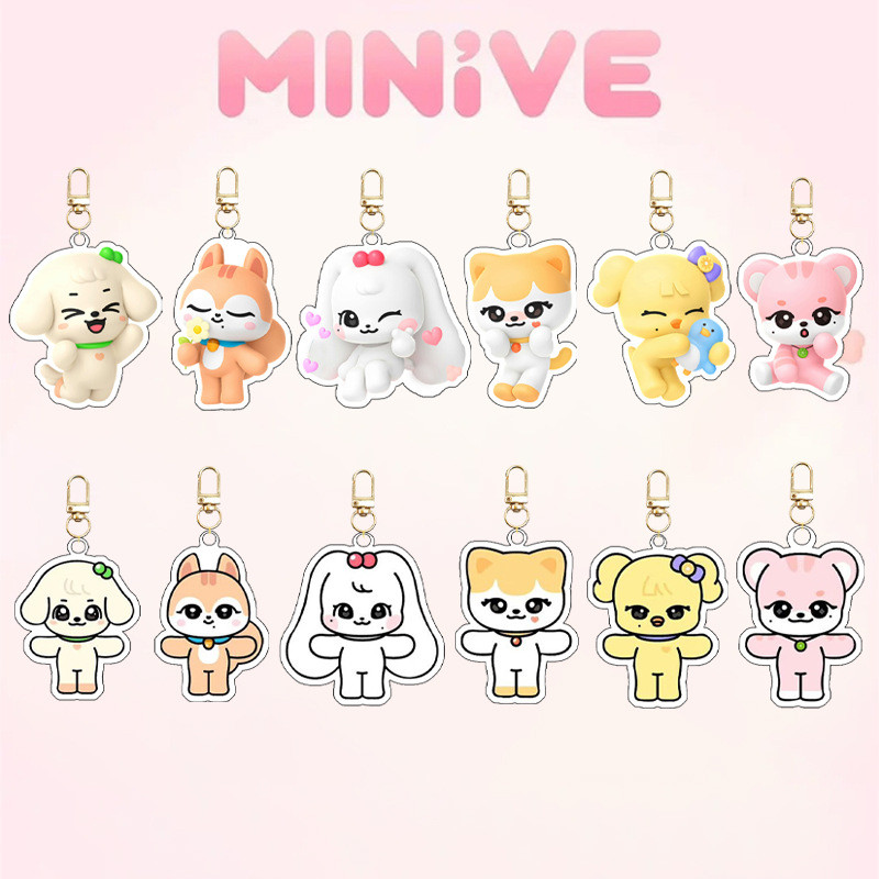 

KPOP IVE MINiVE Keychain Cartoon Acrylic Animal Keychain Pendant Bag Accessories Yujin Gaeul LIZ Rei Wonyoung Fans Collection