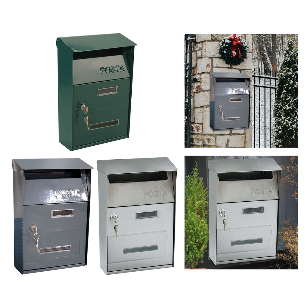 

Outdoor Post Box Vintage Mail Box, Newspaper Letter Box Post Box with Lock Key Wall Mounted Post Box Mail Box for Home Garden