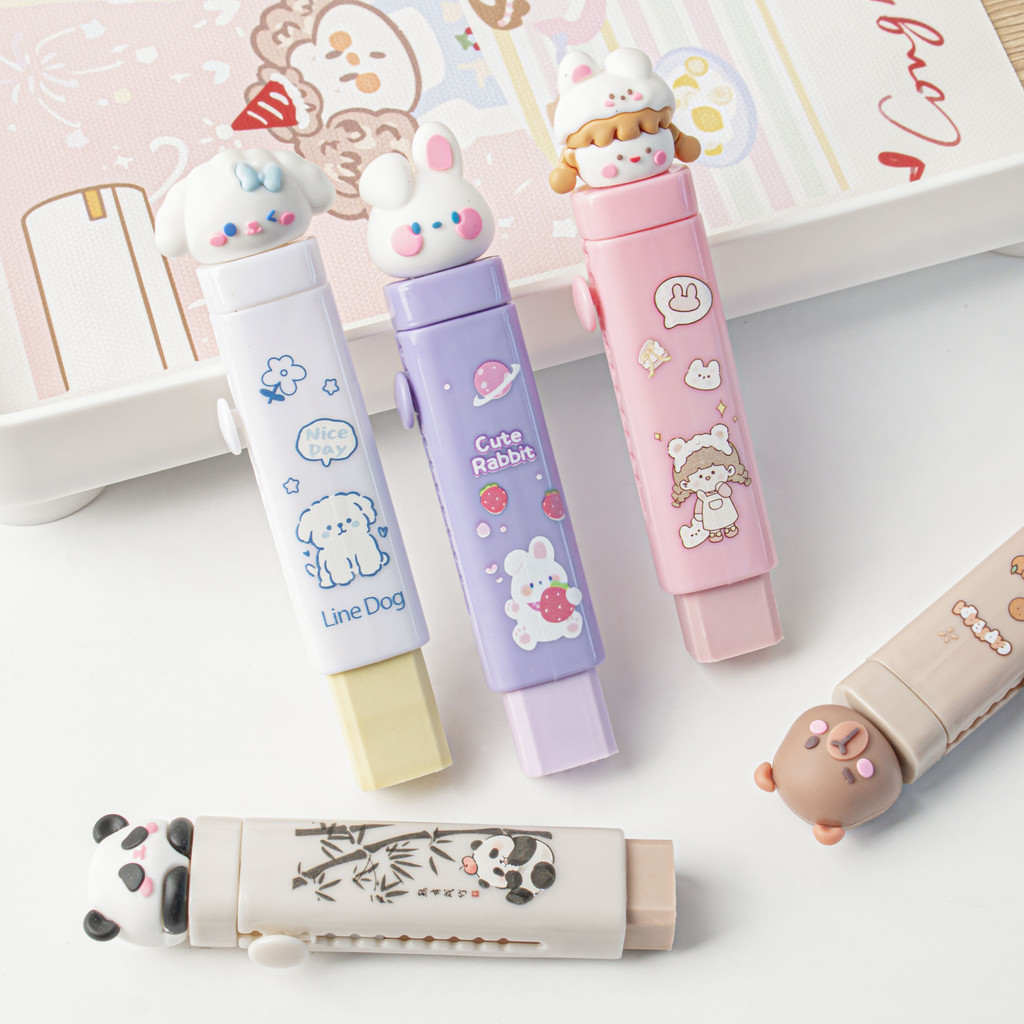 

[GROSIR ATK] PENGHAPUS MEKANIK SLIDE PENSIL MOTIF BONEKA KAWAII 3D / PENGHAPUS PENSIL MEKANIK KAWAII