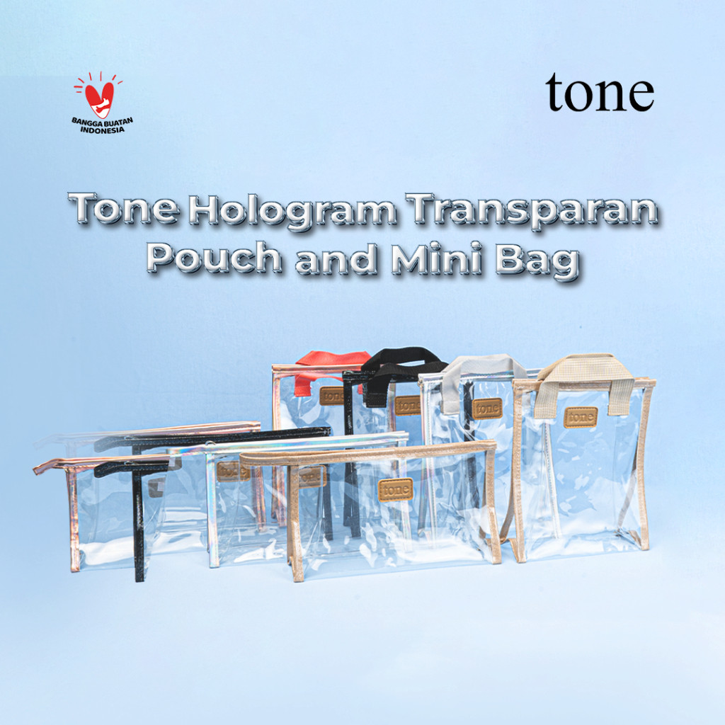 TONE Hologram Transparan Pouch and Mini Bag | GIFT BAG | Dompet Travel Kit | Pouch Make Up