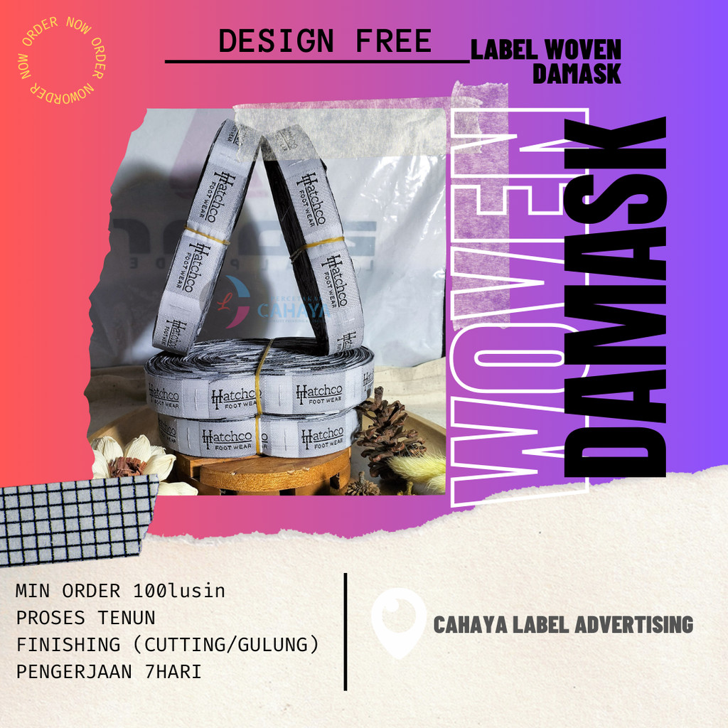 

1.5x7 cm Label Woven Damask, Label Rajut, Label Baju, Hijab, Tas, Merk