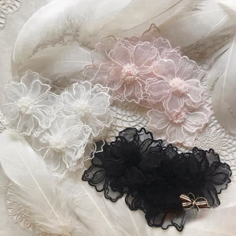 

5pcs 6cm Ganza Double Layer Lace Flower Applique Embroidered Patches Sew On for DIY Handmade Craft Wedding Dress Decoration