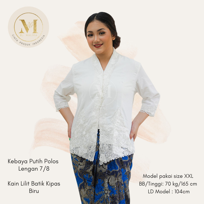 ✨TERLARIS✨ -Baju Kebaya Encim Putih Lengan 7/8 - MALIKA Kebaya Ncim Modern - Pakai - 6L