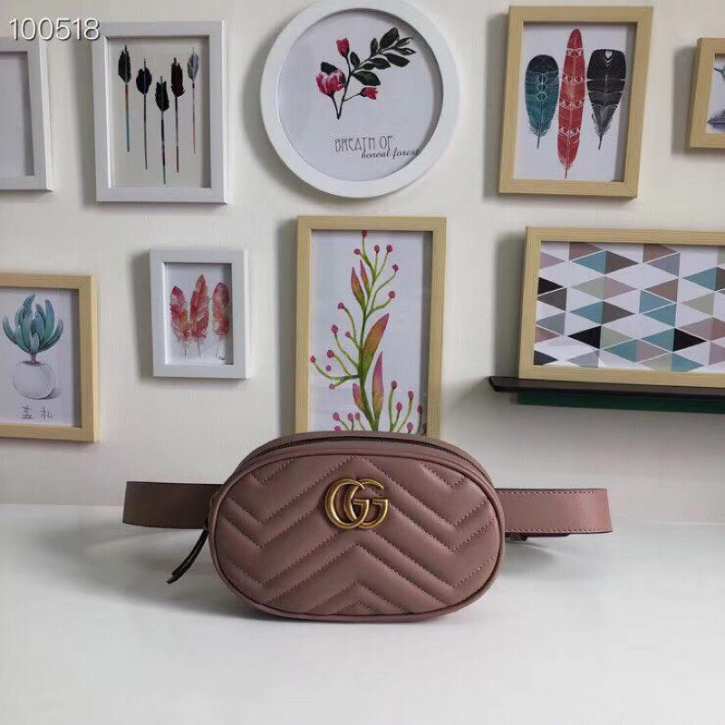 Tas Pinggang Wanita GG Mini Beltbag Marmont Beige Super Mirror VVIP