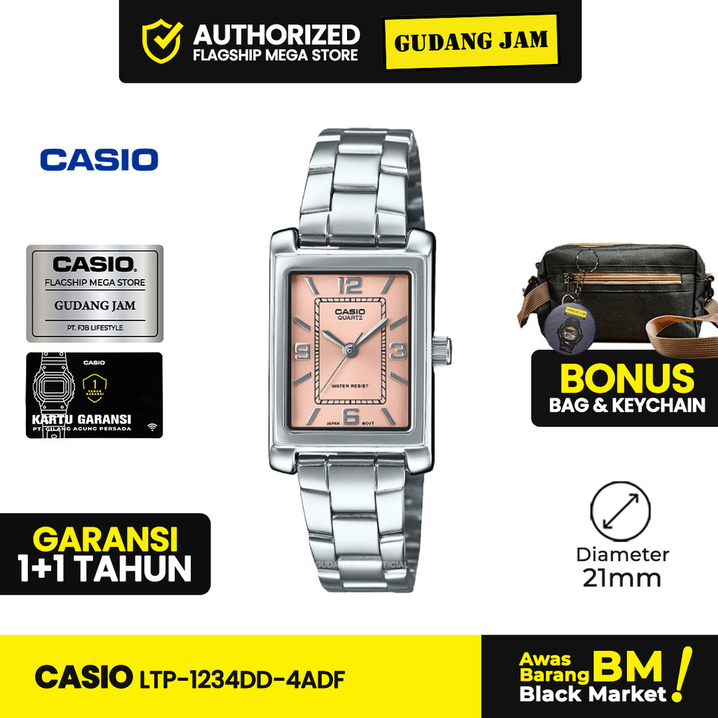 Jam Tangan Casio Wanita LTP-1234DD-4ADF Pink Analog Rantai