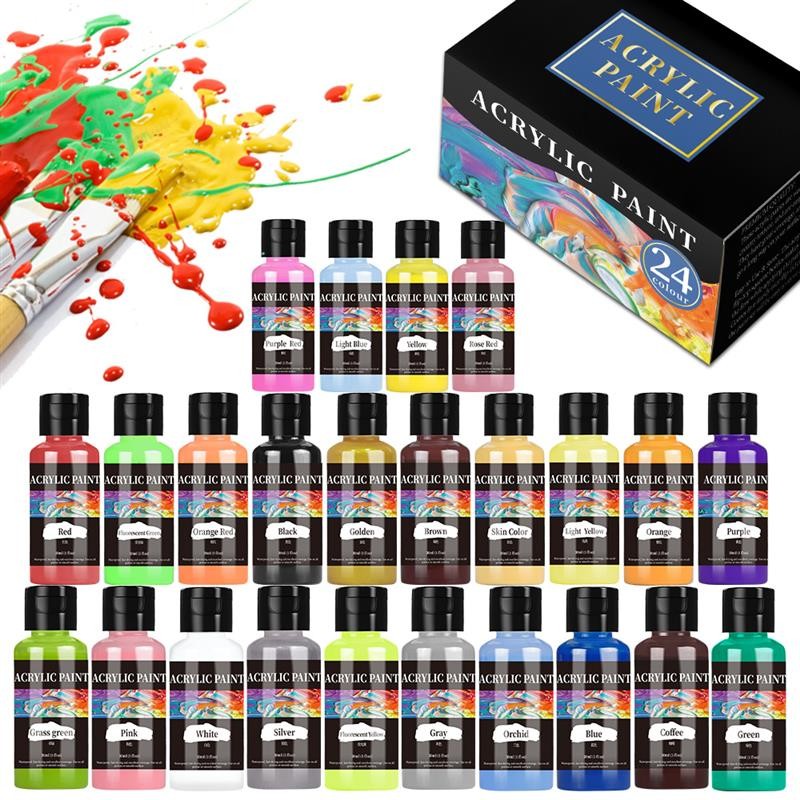 

24 Colour Acrylic Paint Colors Bottled Acrylic Paint Set Paint For Fabric Clothing Painting Rich For Leather DIY Pigment