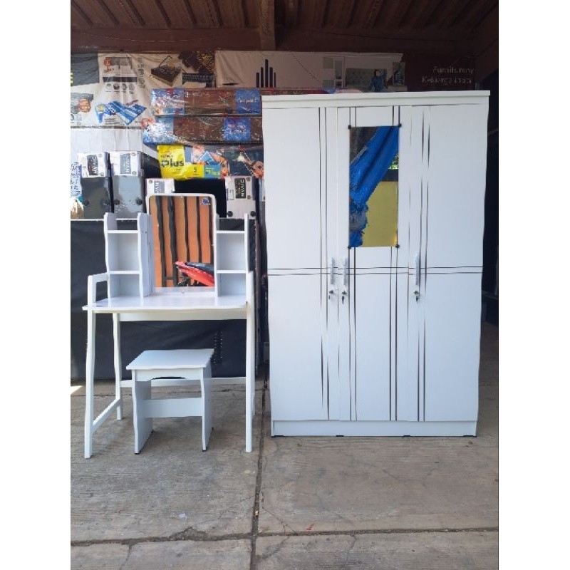 (BONUS BANTAL) Paket Murah 1 Set lemari dan meja rias / Lemari Baju 3 pintu + Meja Rias Sliding