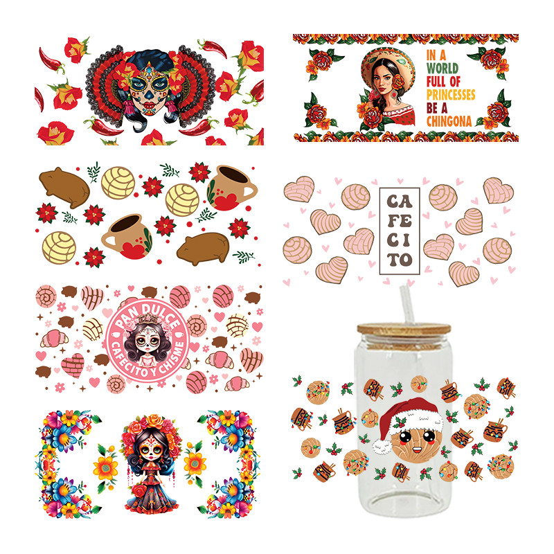

3D UV DTF Transfers Stickers, 16oz Cup Wraps, Mexican Girl Printed for DIY Glass Ceramic Metal Leather, Etc. D8017
