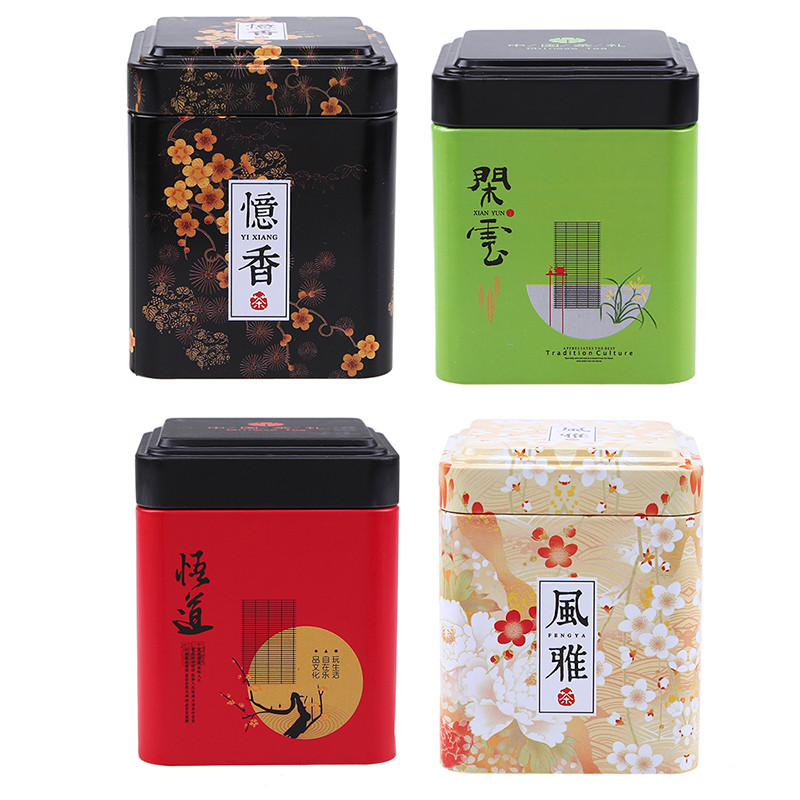 

1PCS Iron Tea Sealed Storage Box Square Vintage Chinese Style Kitchen Coffee Candy Cookies Dampproof Container Jar Organizer