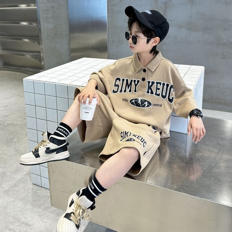 

Boys suit summer short-sleeved ice silk 2024 new POLO loose casual two-piece quick-drying sports Loungewear Outfit