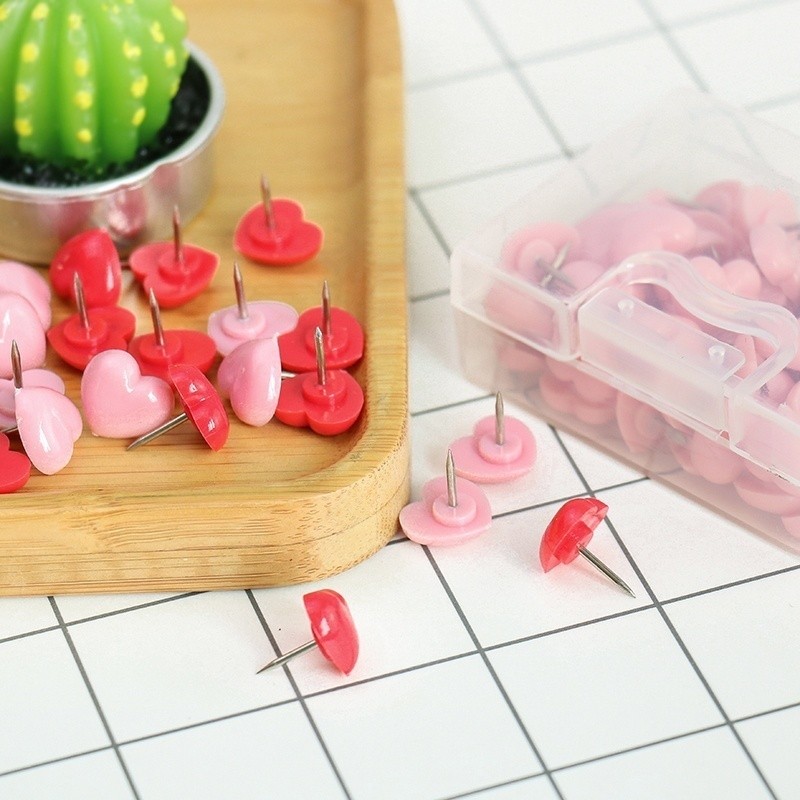

Heart Shape 50pcs Plastic Quality Cork Board Safety Colored Push Pins Thumb Tack Office School Accessories Supplies