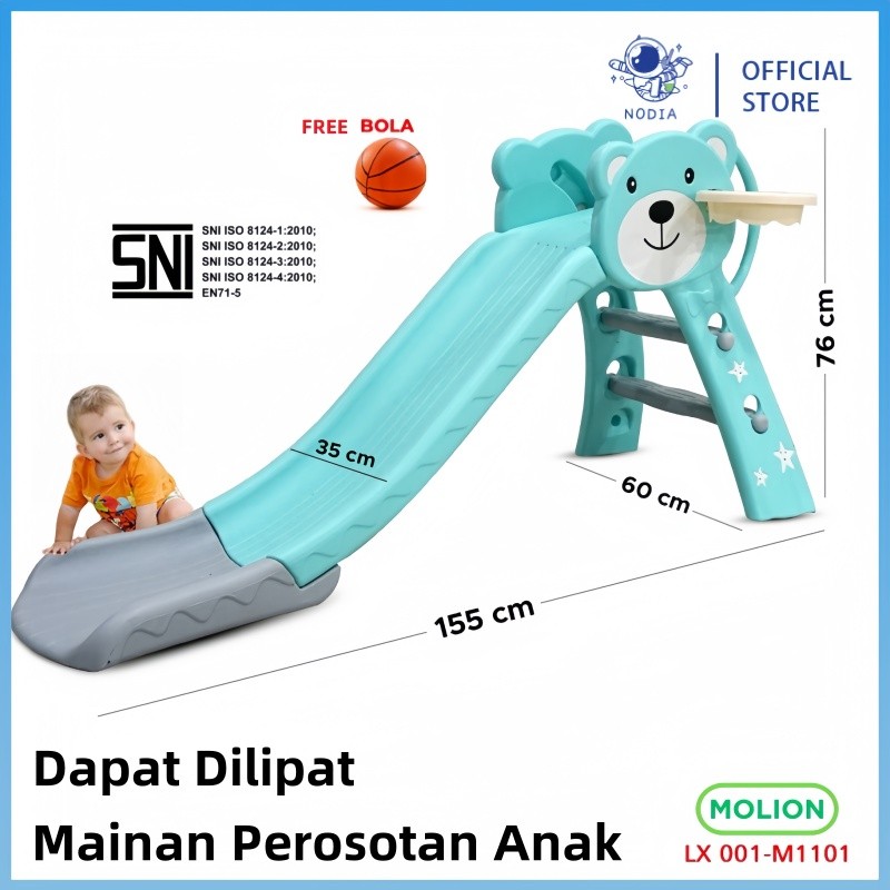 NODIA Mainan Perosotan Anak-anak Dapat Dilipat/Ayunan 3-in-1/Ring Basket/kuda Goyang/Fasilitas Berma