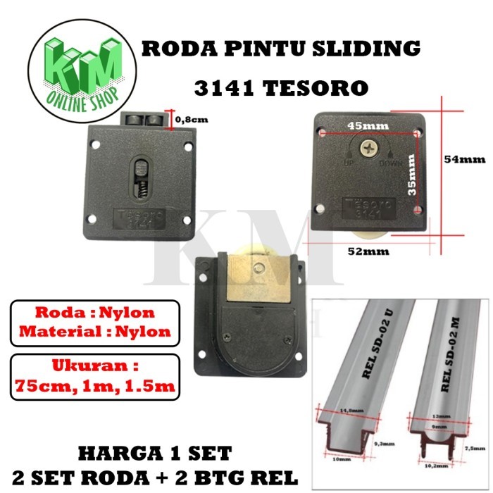 Roda Pintu Lemari Geser SD 3141 + Rel Tanam Pintu lemari by Karya Muda Hardware