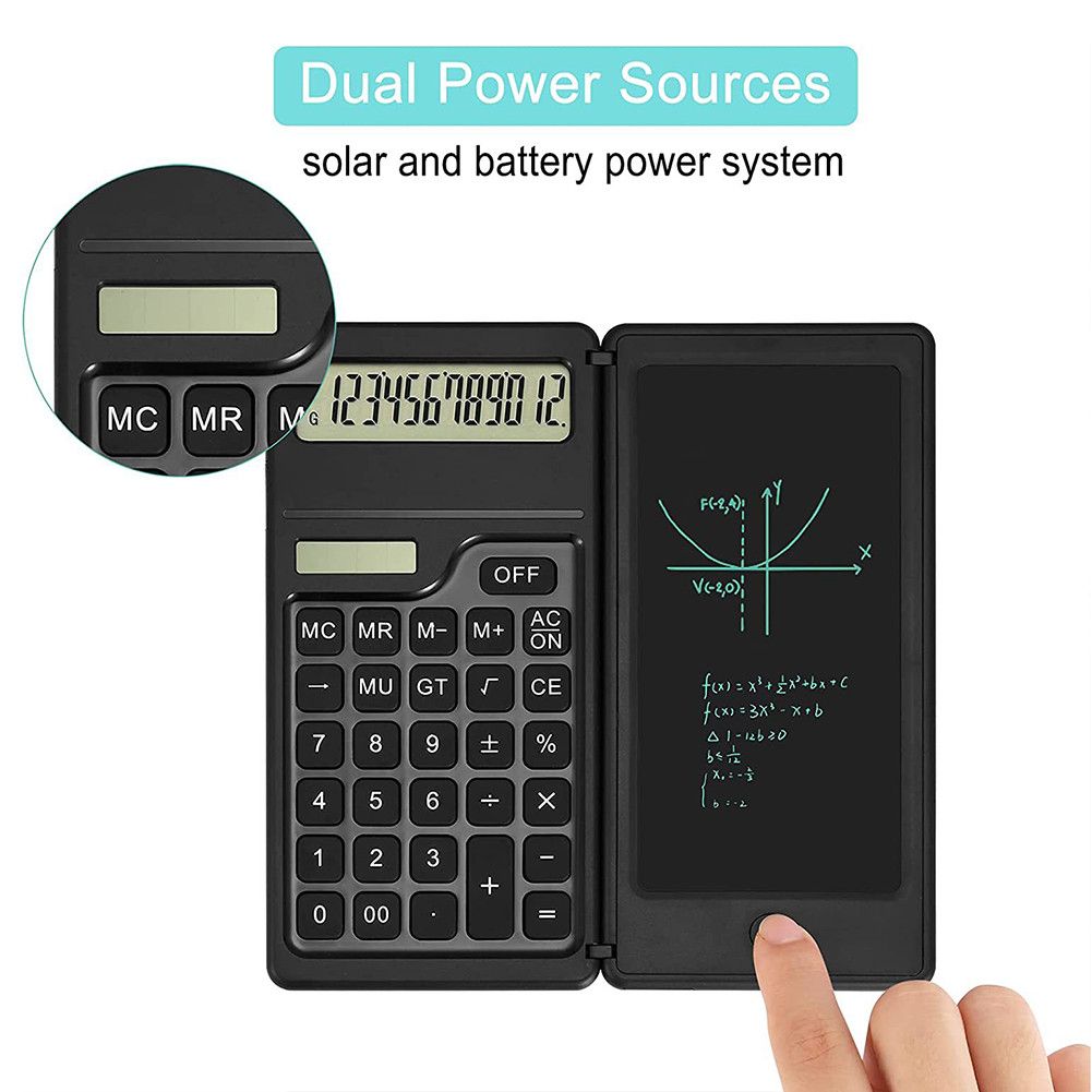 

12-Digit Calculator with 6 Inch LCD Writing Tablet Mute Desktop Calculator Solar/Battery Dual Powered for School Office Business