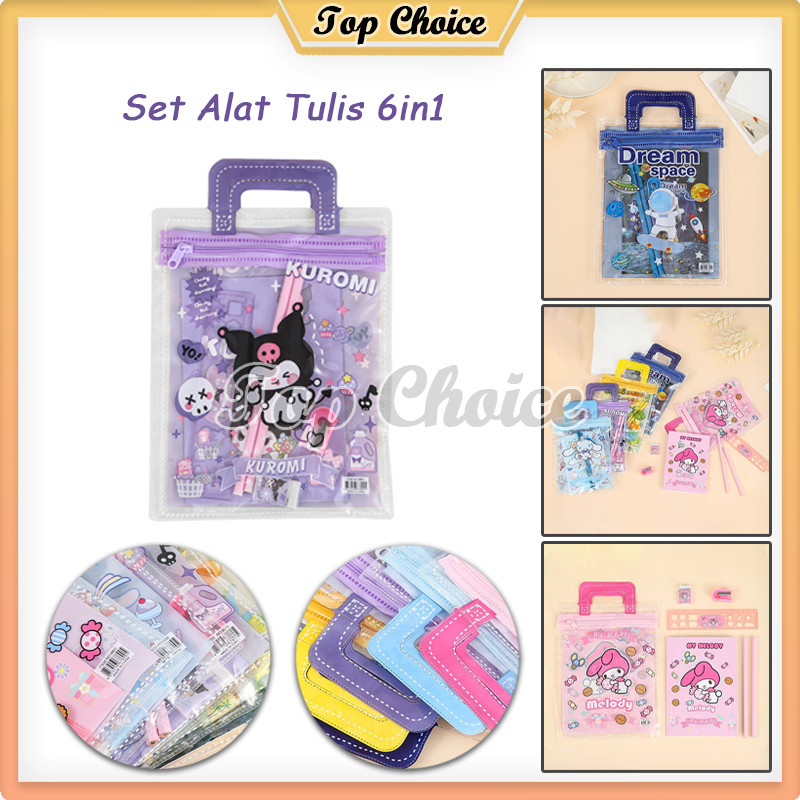 

Set Alat Tulis 6in1 / Sanrio Alat Tulis Set / Lucu Pouch Set Stationery