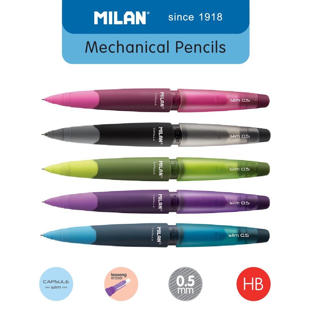 

[BMS Tangerang] Milan Mechanical Pencil with Eraser 0,5mm Capsule Slim (1 Pcs #1850249