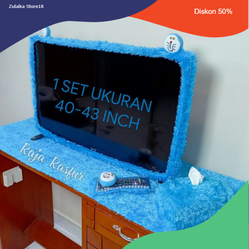 4in1 set bando tv led 40-43 inch karakter terbaru +taplak meja ukuran 150x50cm + sarung remot + saru
