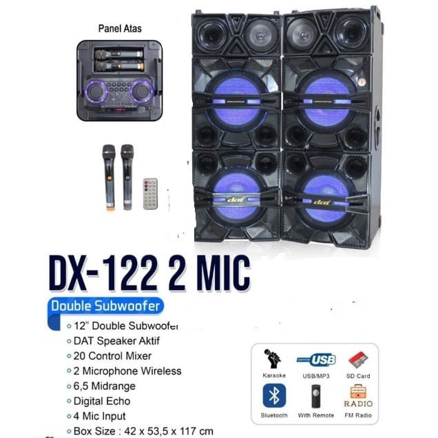 Speaker DAT DX-122 Speaker Aktif Free 2 Mic Wireless