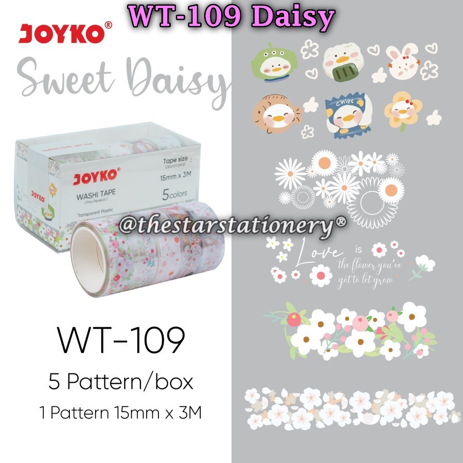 

(1 Set Isi 5 Pcs) GROSIR Washi Tape Joyko WT-109 Daisy / Selotip Plastik Warna Joyko WT-109