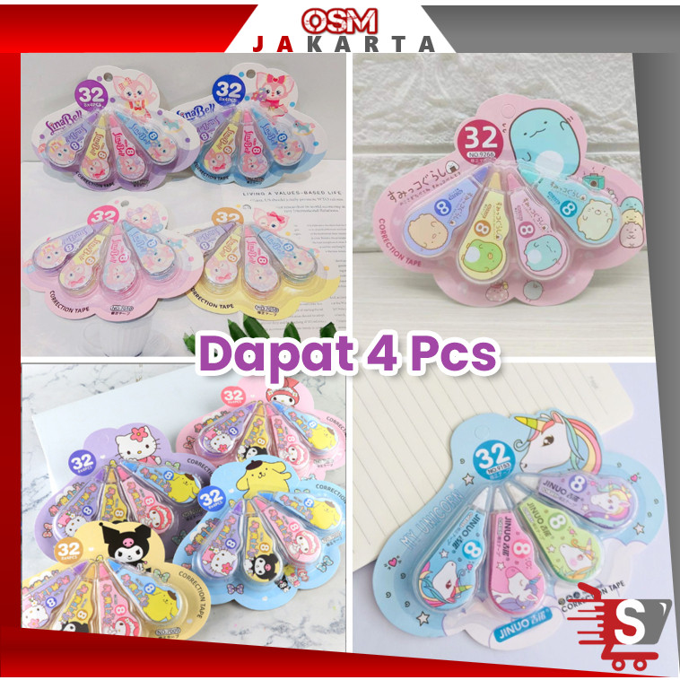 

OSM JKT S5740 Tipe X Pita / Penghapus Pulpen Roll Correction Tape / Tipex Set 4pcs / Tipex Karakter Lucu / 4 Pcs Coreection Tape