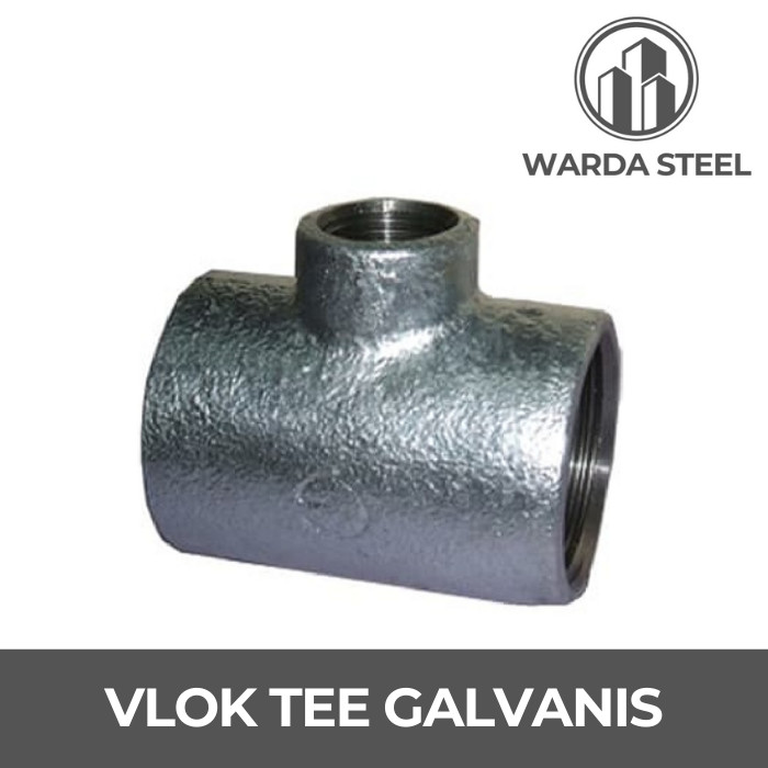 Vlok Tee Galvanis 2" x 1" Drat - Reducer Te T Besi 2 x 1 Inch