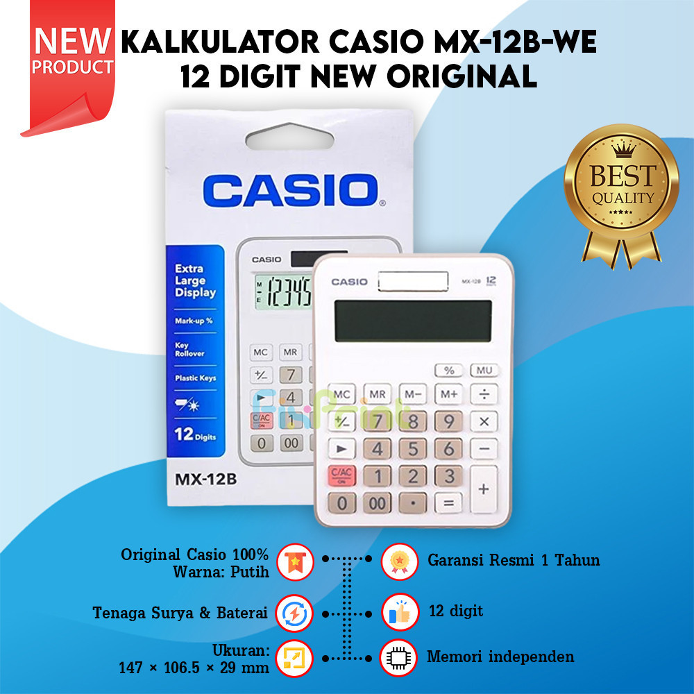 

HJK Kalkulator Casio MX 12B Calculator MX-12B Desktop 12 Digit Kalkulator Lucu Pink Biru Muda Putih