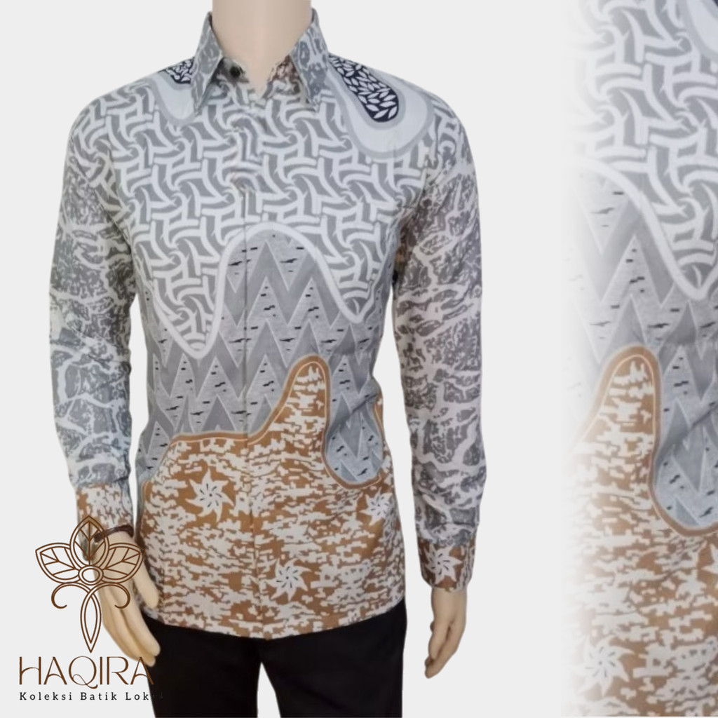 Kemeja Batik Pria Lengan Panjang Premium | kemeja batik songket rang-rang abu tua original  super ba