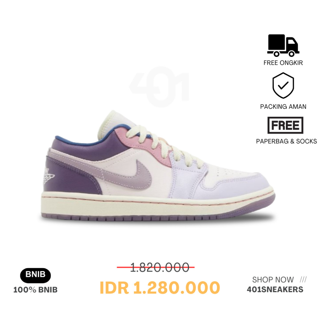 Sepatu Sneakers Wanita Nike Air Jordan 1 Low  Pastel Purple Authentic 100% BNIB