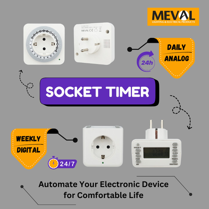 MEVAL Stop Kontak Switch Timer Analog Digital