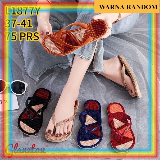 L1877J Sandal Jepit Rematik Wanita Premium Impor Glanzton Sendal Terapi Kesehatan Refleksi Akupuntur