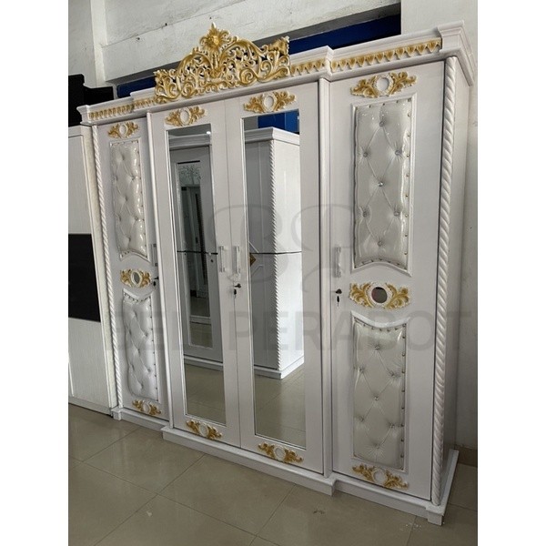 [ PERABOTKU28 ] Lemari Pakaian Kayu 4 Pintu Jumbo Mahkota