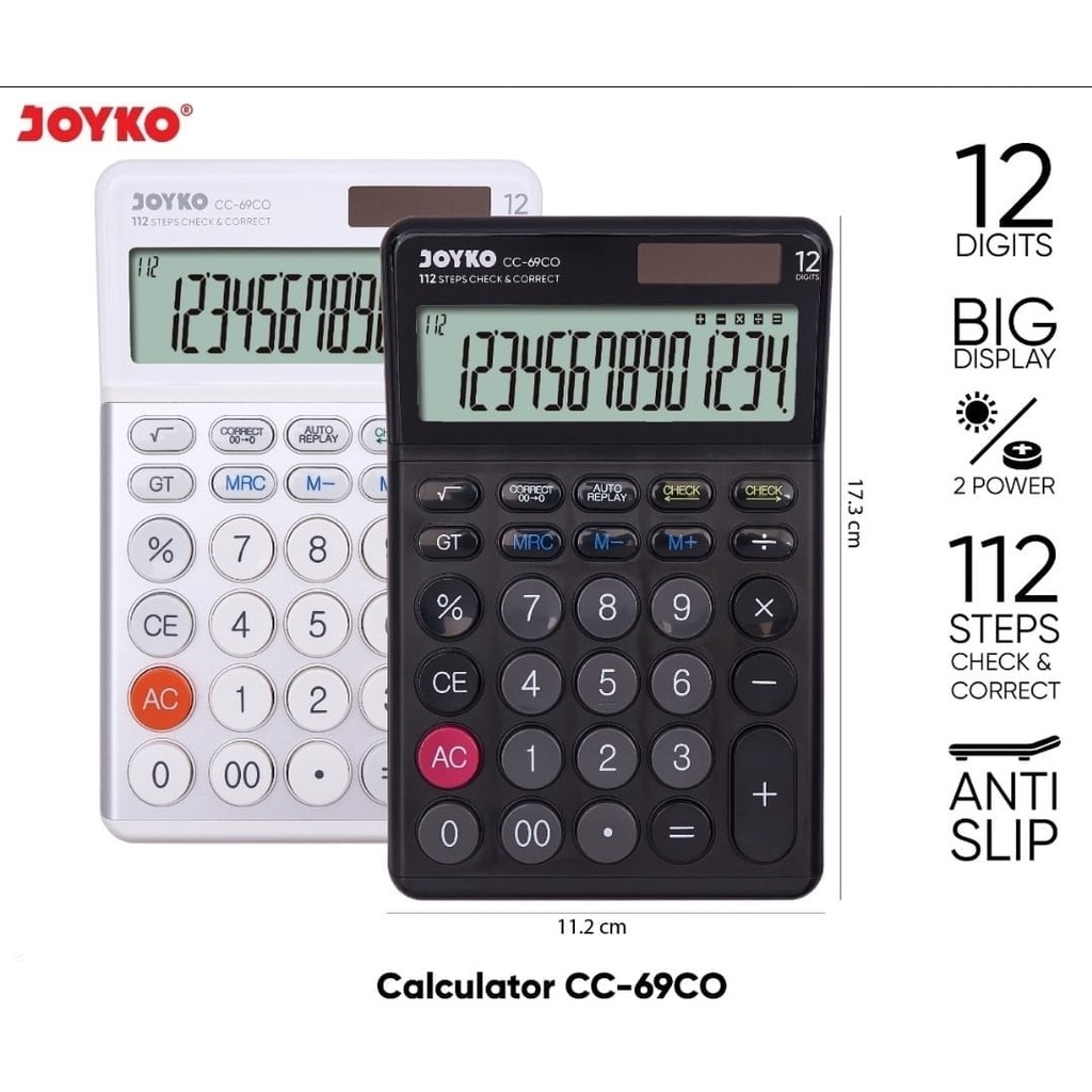

JOYKO CC 69CO CHECK & CORRECT CALCULATOR - Kalkulator With Alumunium Surface 12 Digit Cek ulang