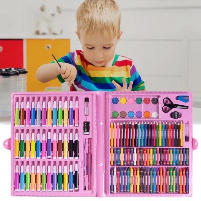 

Crayon Set 208pcs Warna/Art Set Pensil Krayon Warna Alat Menggambar - 150biru