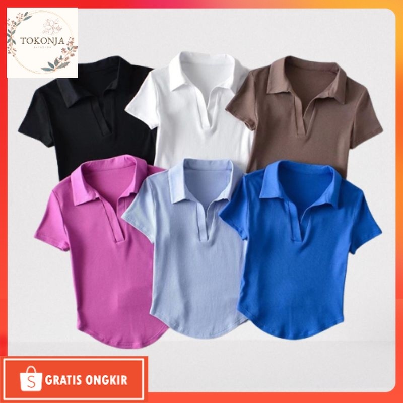 Baju Korea / Zelda - Grace Kaos Crop Top V neck Crop Top Oval CT 008