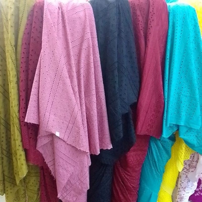 PROMO KATUN BORDIR BOLONG kain katun bordir / kain katun bordir impor / bahan mukena gamis dres oute