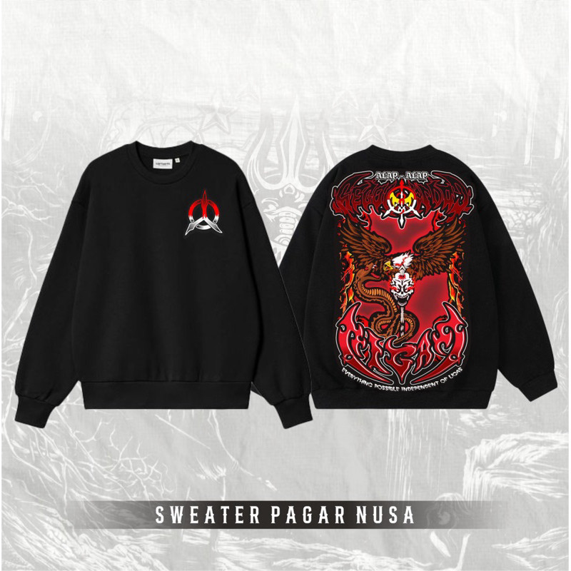 Sweater Crewneck Pagar Nusa Ligas Alap Alap Segoro Kidul Motif Merah Desain Terbaru Sablon DTF Bahan