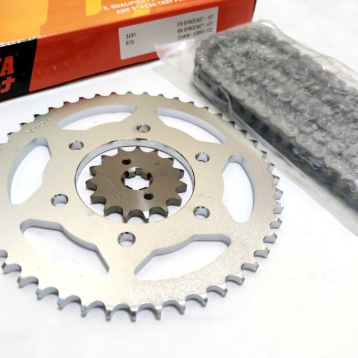 daytona 3491 gear set R15 V1 V2 Rantai 428-132 FR 15T RR 47T