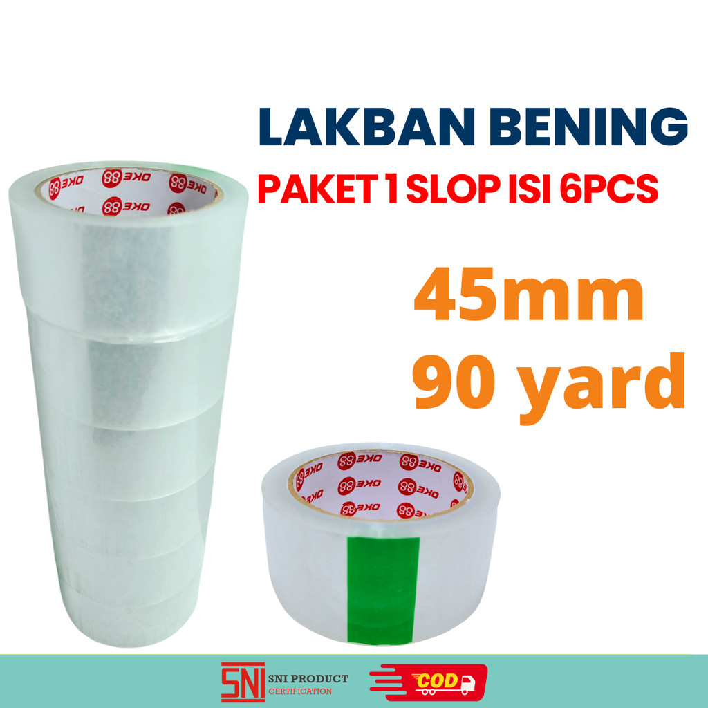 

Lakban OPP Bening 45mm x 90 Yard PAKET 1 SLOP 6pcs Tape Solasi Selotip Ekonomis