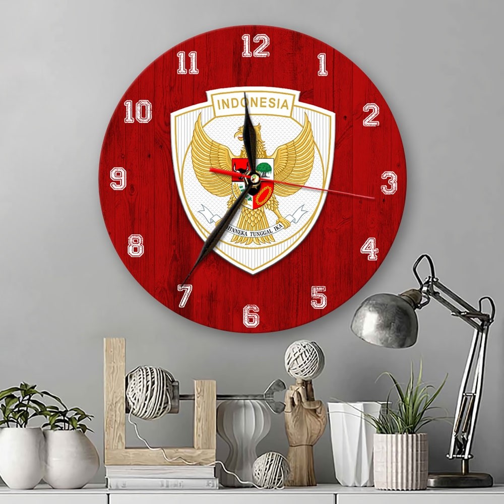 Jam Dinding kayu Logo Timnas Indonesia Garuda - Dekorasi Kamar aesthetic Logo Garuda Football Bola