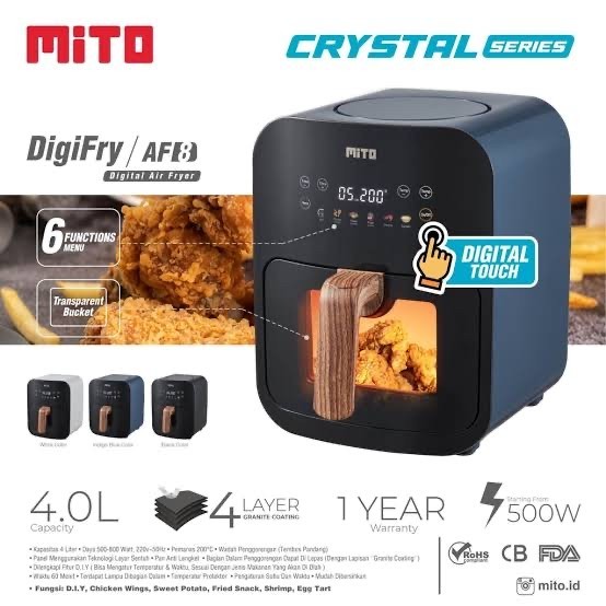 MITO Air Fryer Crystal Series AF8 / AF 8 4 Liter 500W Low Watt