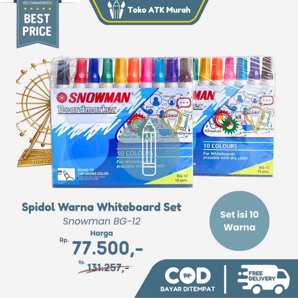 

Spidol Snowman Whiteboard BG-12 / 1 Set isi 10 Warna
