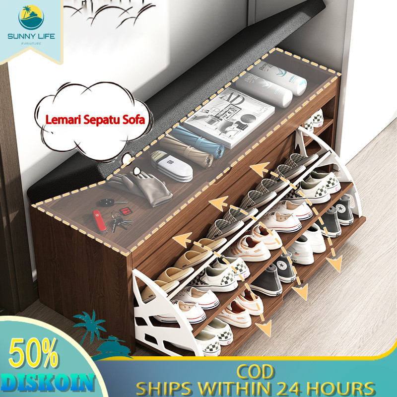 Rak Sepatu Sofa Lemari Sepatu Tertutup Duduk Rak Sepatu Kayu Lemari Sepatu Dengan Dudukan Sofa