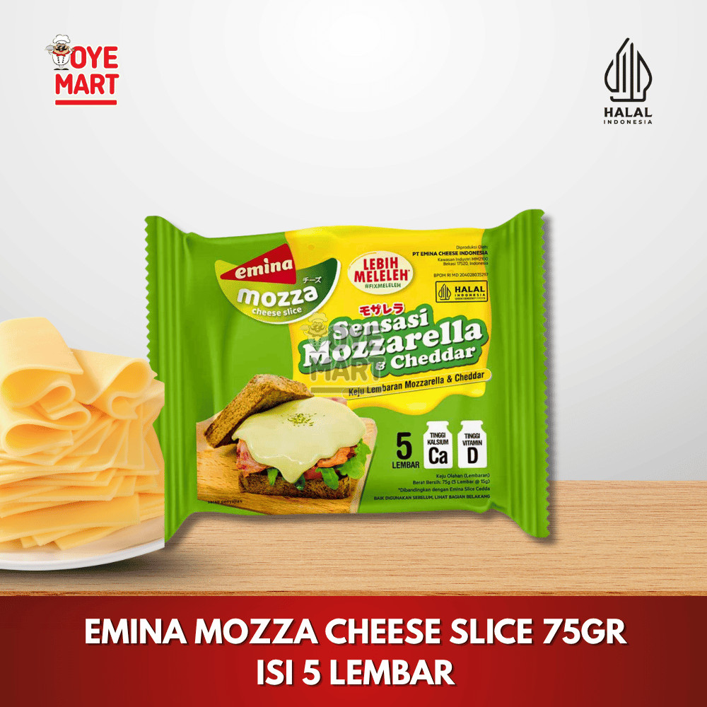 

EMINA MOZZARELLA & CHEDDAR CHEESE SLICE 75GR ISI 5 PCS / KEJU MOZZARELLA