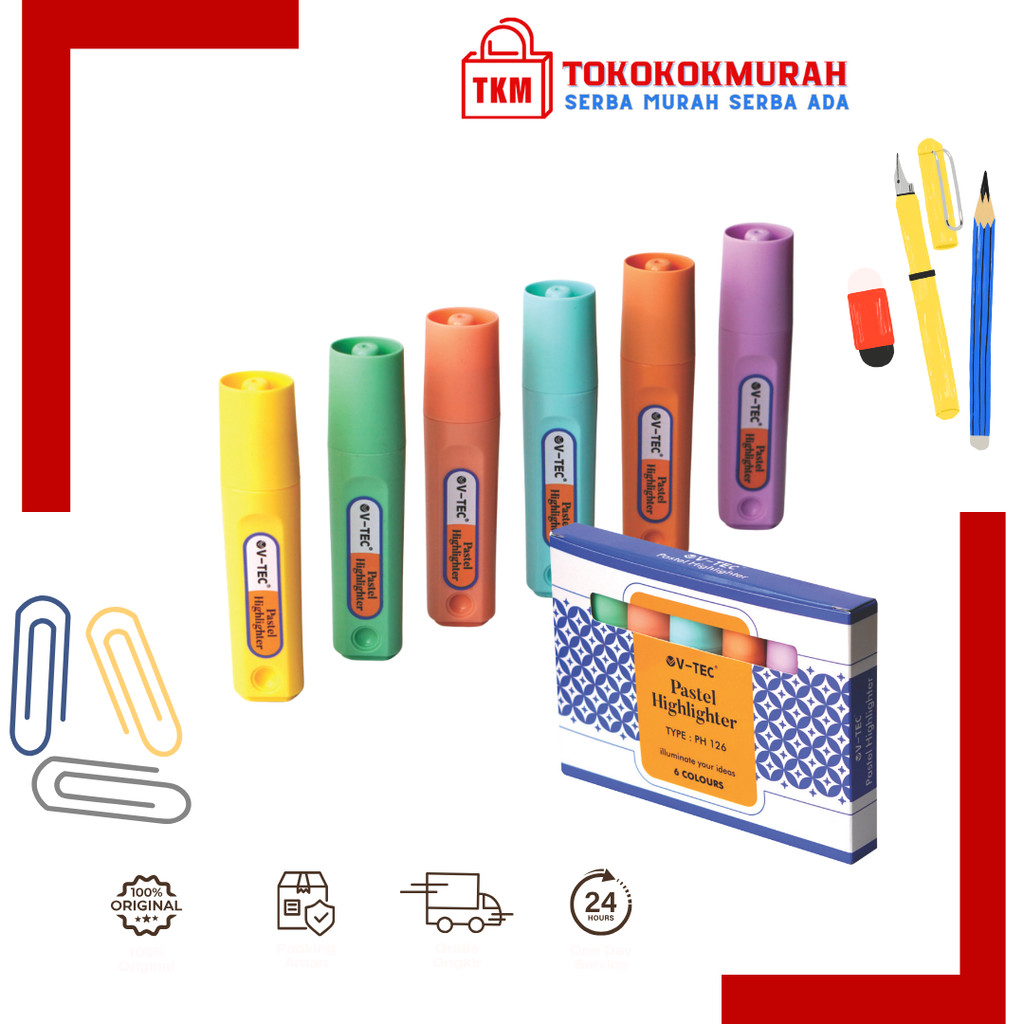 

V-TEC HIGHLIGHTER PASTEL 6 WARNA/ PAK