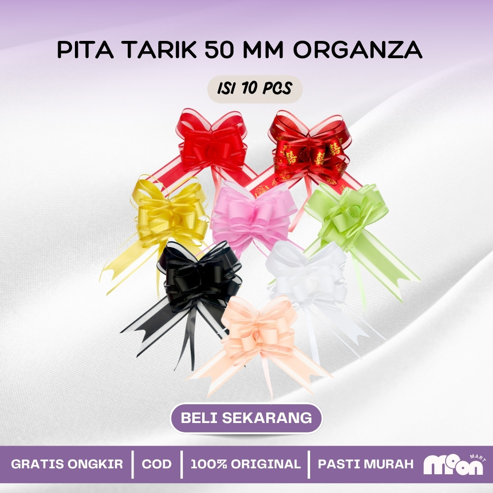 

(1 Pak 10 pcs) Pita Tarik POM 30mm Motif Rose 30mm Serut Matte Organza