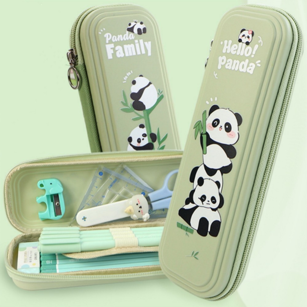 

Cartoon cute Panda pencil case Plastic hard shell stationery box Student school supplies storage box with pen holder pen bag