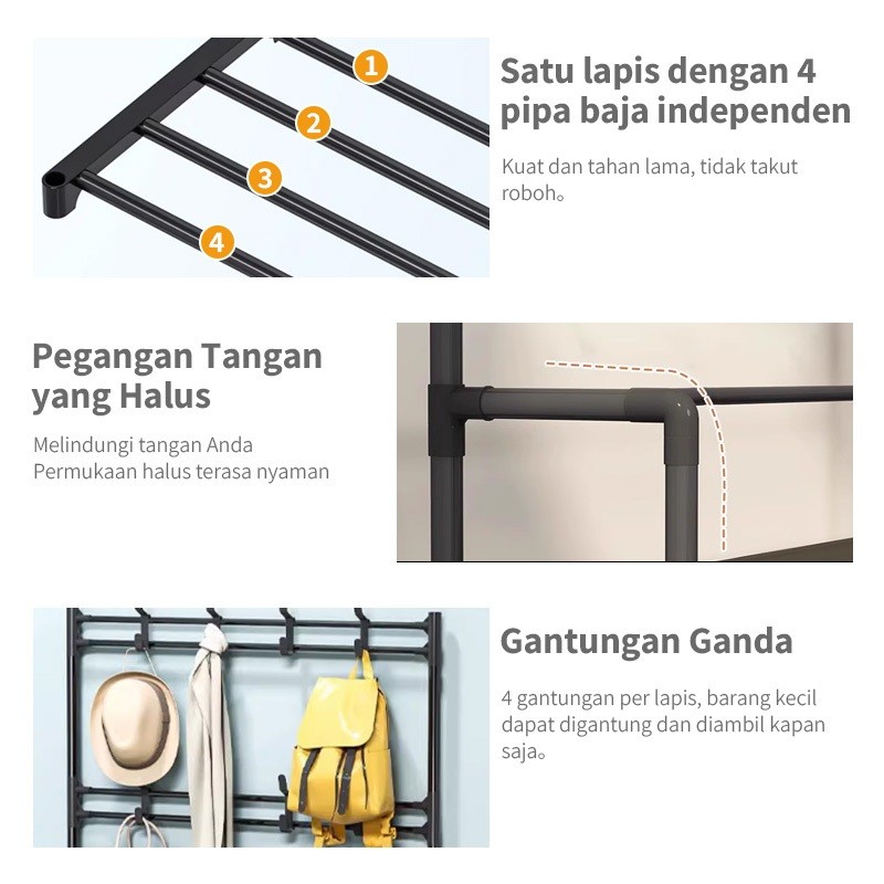 AMZ ZAYA Rak Topi & Sepatu 3 Susun - Tempat Penyimpanan Organizer Minimalis SerbagunaSBJA