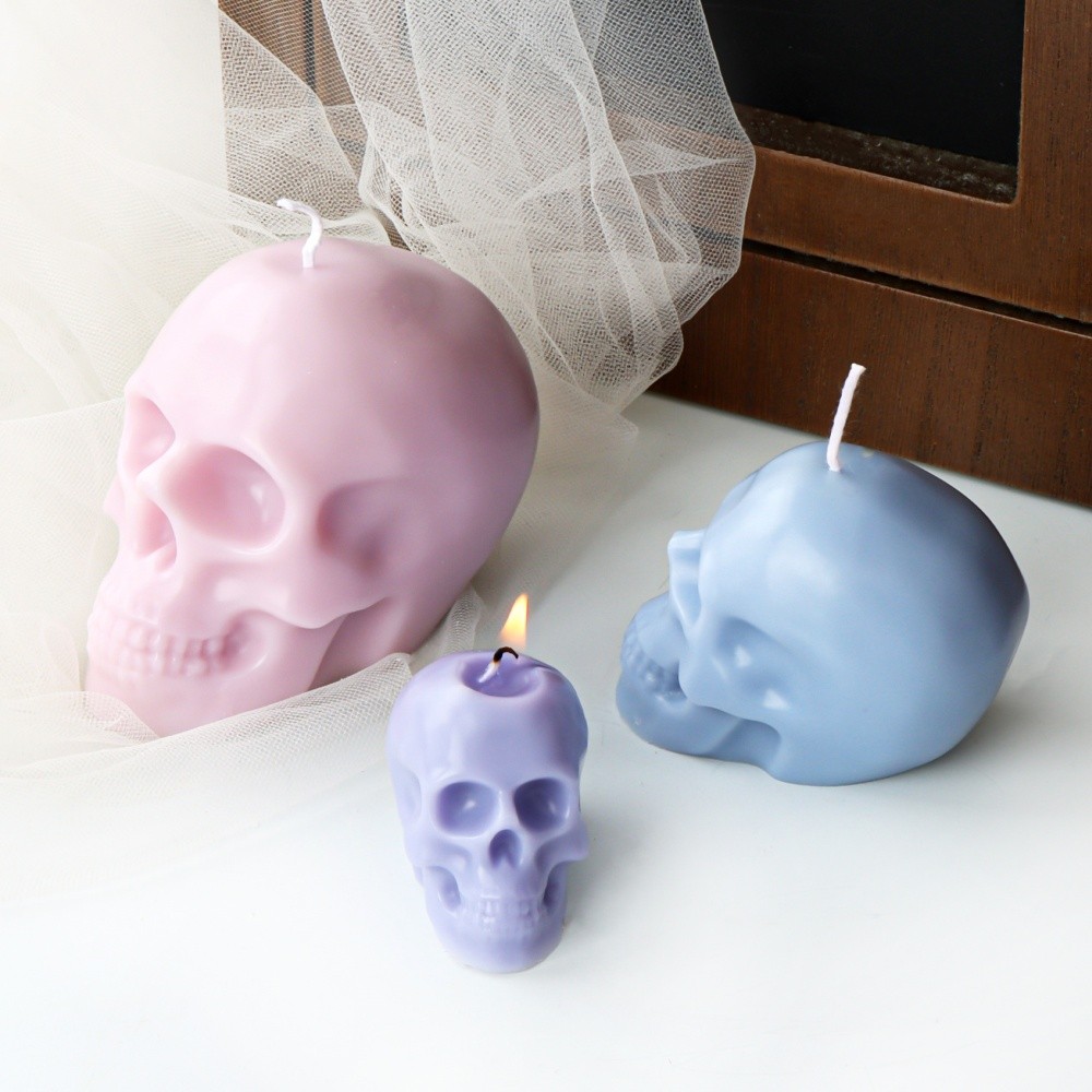 

3D Skull Head Candle Silicone Mold DIY Horror Theme Epoxy Resin Craft Skeleton Shape Festive Halloween Decorations Creative Gift