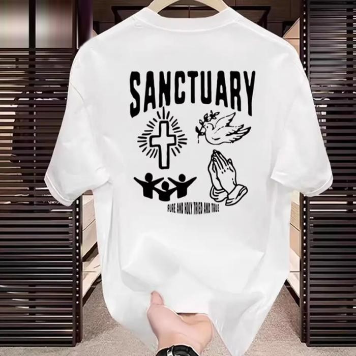 （COD） Kaos oblong lengan pendek leher bulat motif katun murni musim panas unisex longgar kepribadian