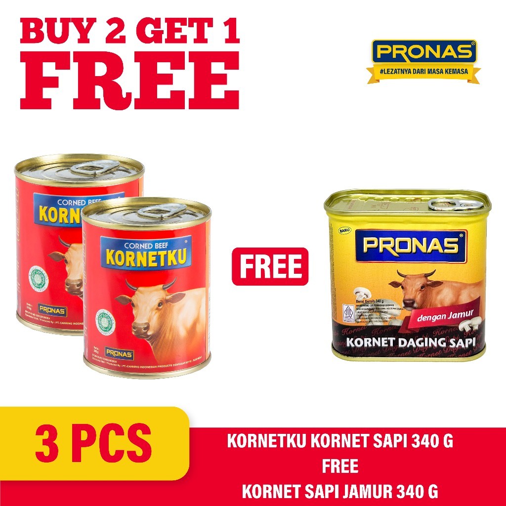 

[Buy 2 Get 1] Pronas Kornetku Kornet Sapi 340 g (2Pcs) Free Kornet Sapi Jamur 340 g (1Pcs)